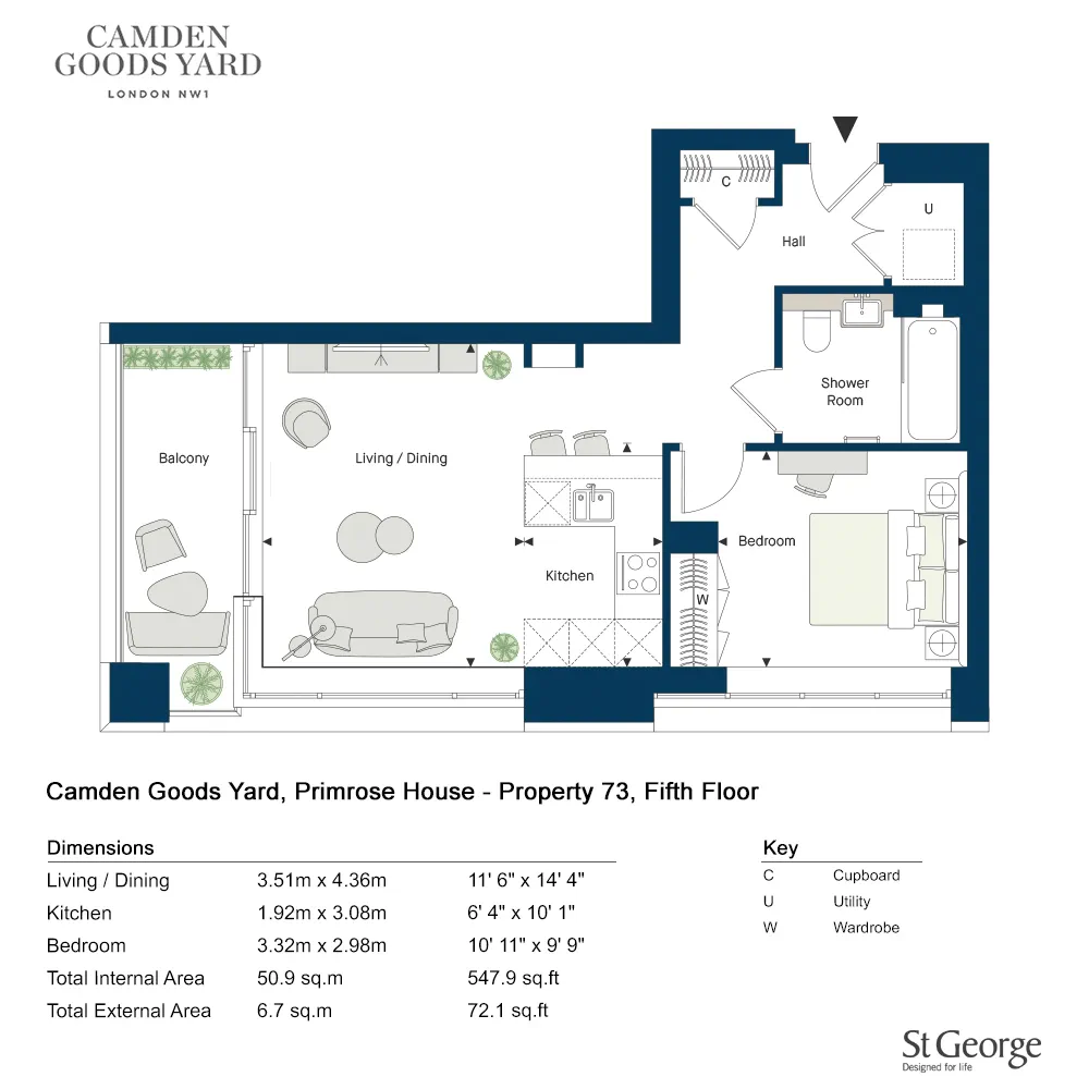 Camden Goods Yard, 1 bedroom floor plan