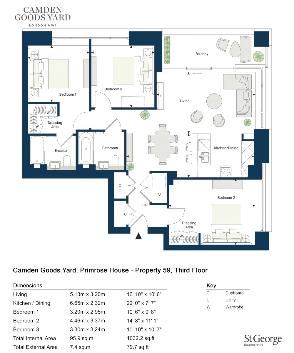 Camden Goods Yard, 3 bedroom floor plan